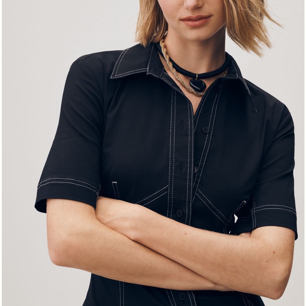 Anthropologie Exquise Short-Sleeve Seamed Pleated Midi Dress - Picture 4 of 8